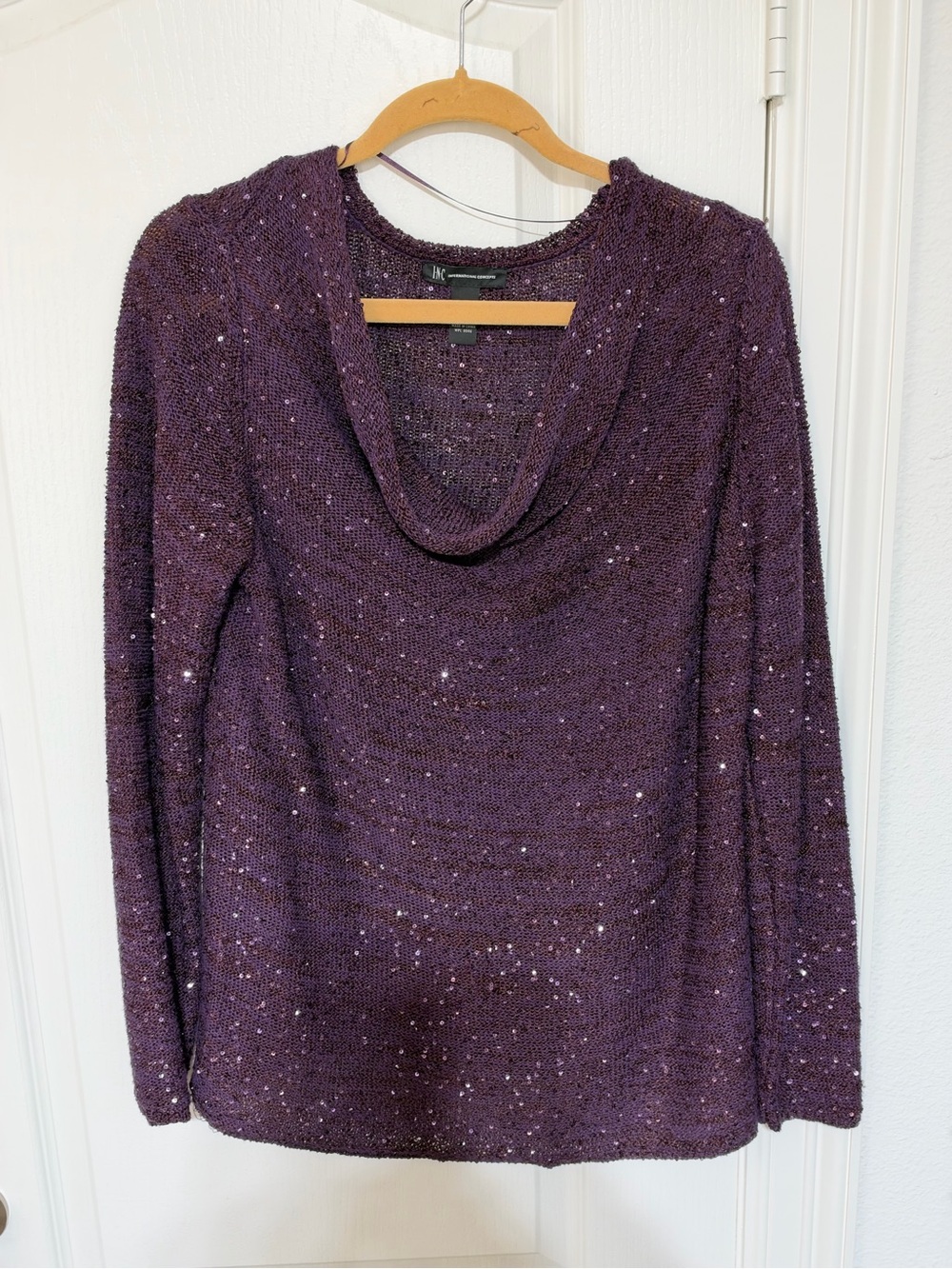 INC International Concepts Sparkle Purple Cowl Sweater